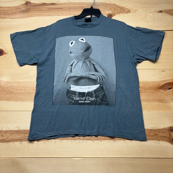 Vintage Kermit The Frog Shirt XL Blue Kermit Clein Calvin Clein Changes Tag 90s